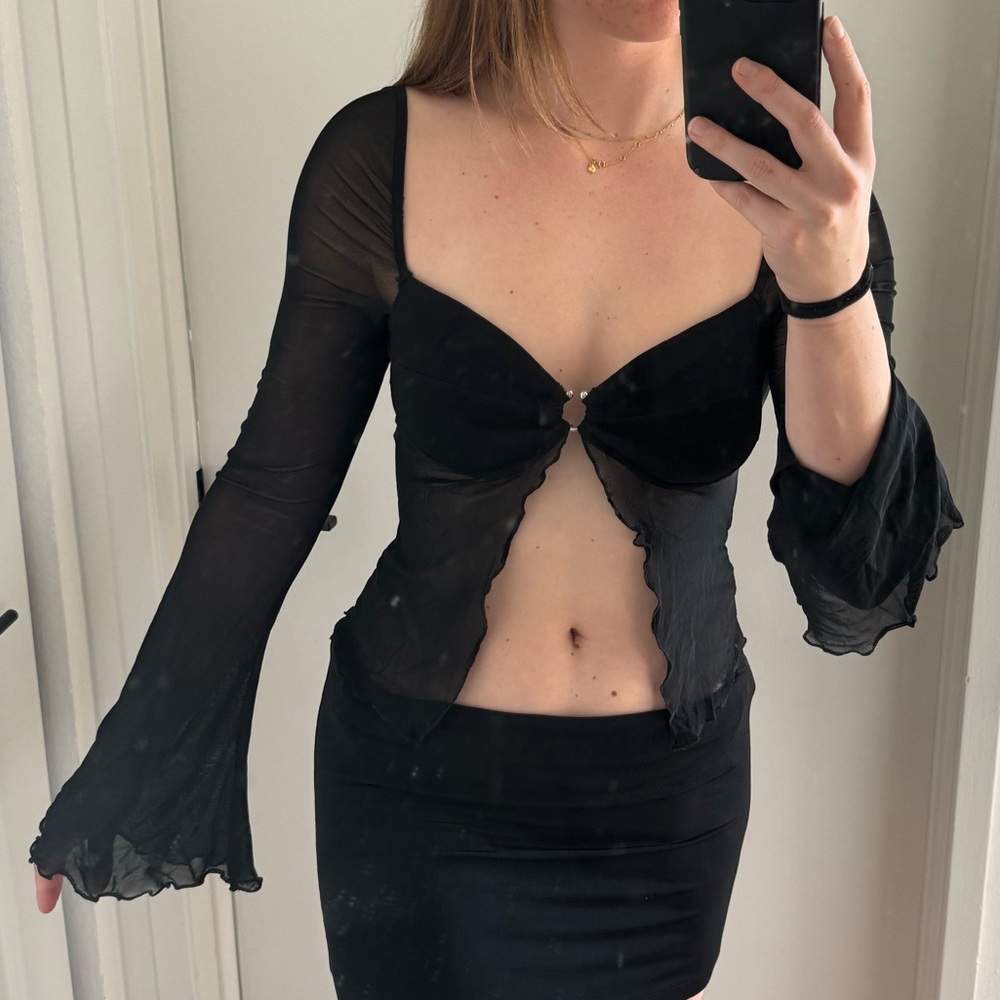 Black Sheer Long Sleeve Top